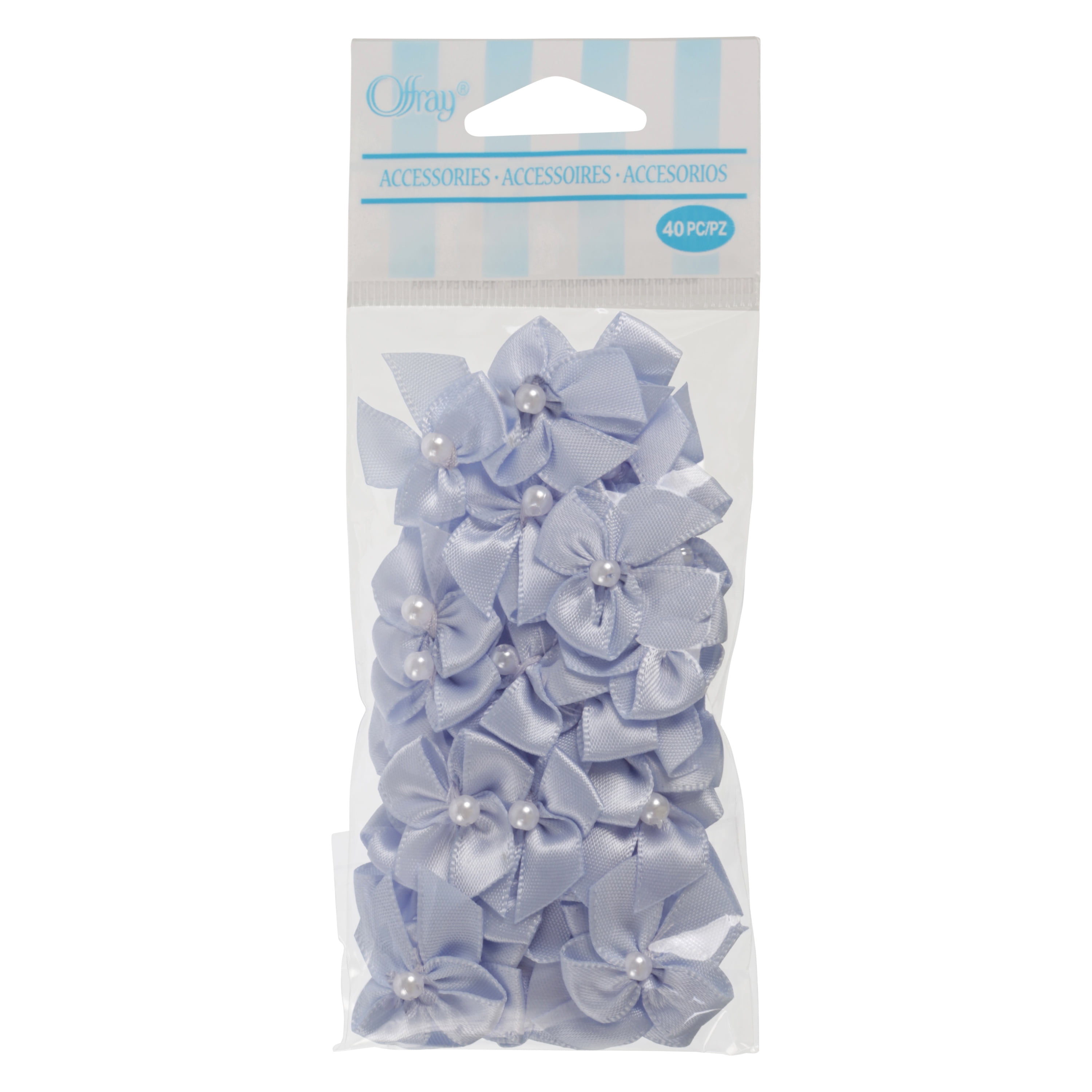 Offray Accessories 5/8Inch Blue Grey 2 Loop Satin Ribbon Bows, 40Pack