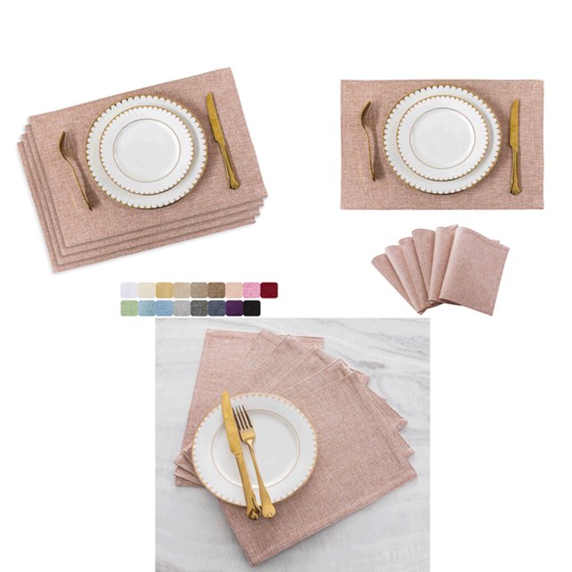 4 Pieces Linen Double Layer Placemats Dining Table Modern Style Place Mats Washable Tableware Cutlery Stain-resistant Pad Home Green