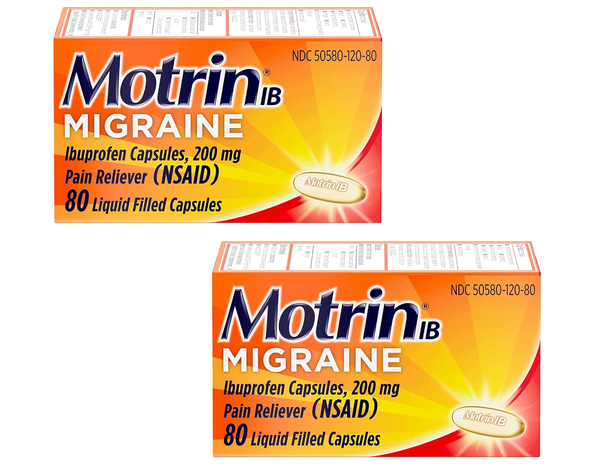 Motrin IB Migraine Ibuprofen Liquid Gel Capsules, 200mg Pain Reliever