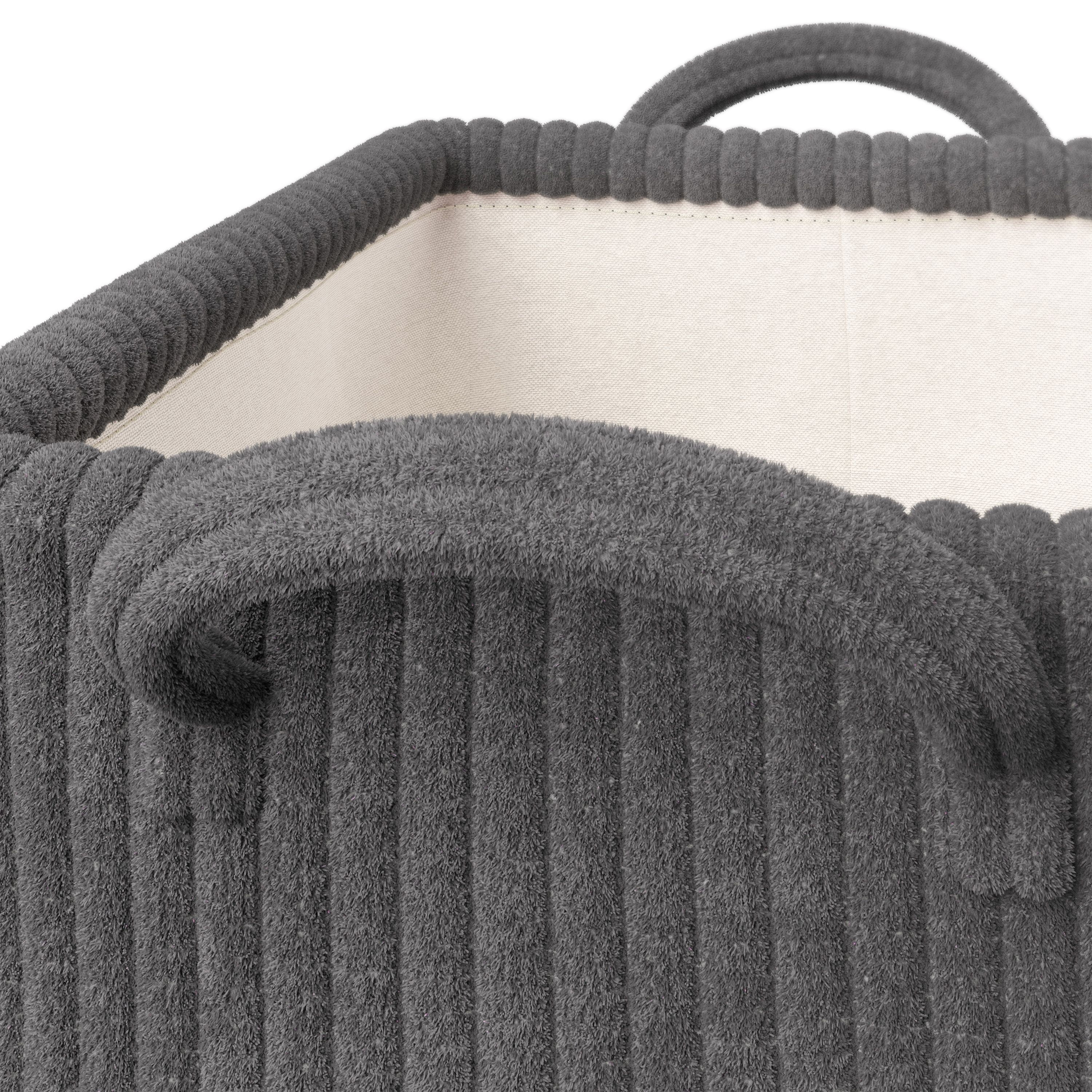 Mainstays Kids Medium Gray Ribbed Corduroy Fabric Storage Basket with Handles