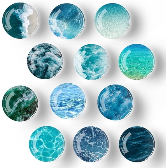 Topboutique 12 Pcs Glass Refrigerator Magnets Ocean Pattern Series Whiteboard Magnets Strong Fridge Magnets Round Fridge Stickers for Office Cabinets Home Kitchen Decor,1.2 in/3 cm