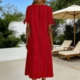 thumbnail image 4 of Ovbmpzd Womens&nbsp;Dresses&nbsp;Summer Loose Fitting Striped Red Tea-Length Shift Crew Neck Smocked Womens&nbsp;Dresses,L, 4 of 4