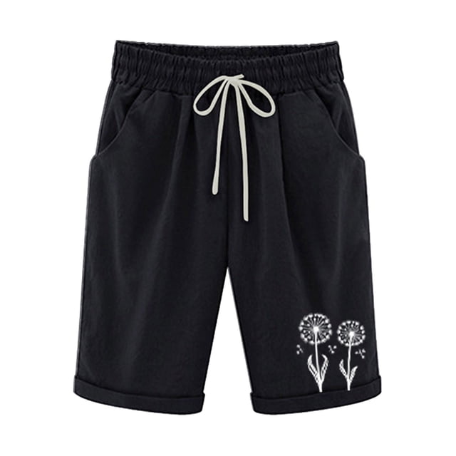 Mujeres Pantalones Cortos Casual, Cintura Elástica Día de la Independencia de la Impresión Pantalones Cortos con Cordón con Bolsillos para Verano Primavera de Uso Diario, Pantalones Cortos de Verano P