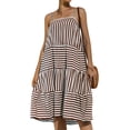thumbnail image 3 of QAFOPEH Women Stripe Print Sleeveless Open Back Ruffled Tiered Sling Mini Dress, 3 of 7