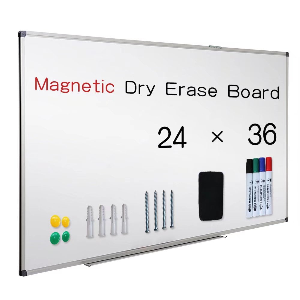 XIWODE Wall Mounted 24"x36" Silver Aluminum Frame Whiteboard with Lacquered Steel Surface