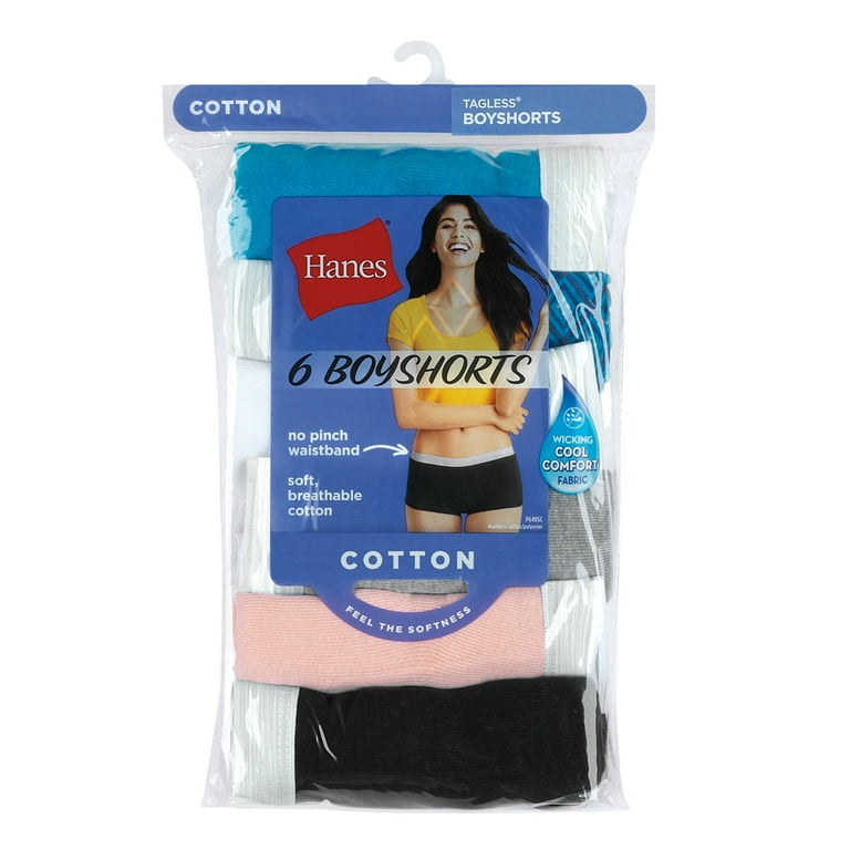 Hanes Women's Cotton Boyshort Underwear, Moisture-Wicking, 6-Pack Assorted 5