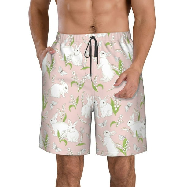 Balery Rabbit Traje de Baño Estilo Hawaiano para Hombre, Shorts de Secado Rápido con Bolsillos-Medium