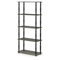 Pemberly Row Turn-N-Tube Wood 5-Tier Shelf Display Rack with Tubes in Oak Gray