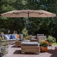 thumbnail image 2 of 15ft Patio Umbrella Double-Sided Outdoor  Extra Large Crank Lift Umbrella with Solar Led Lights and  Base Included Antique Beige, 2 of 5