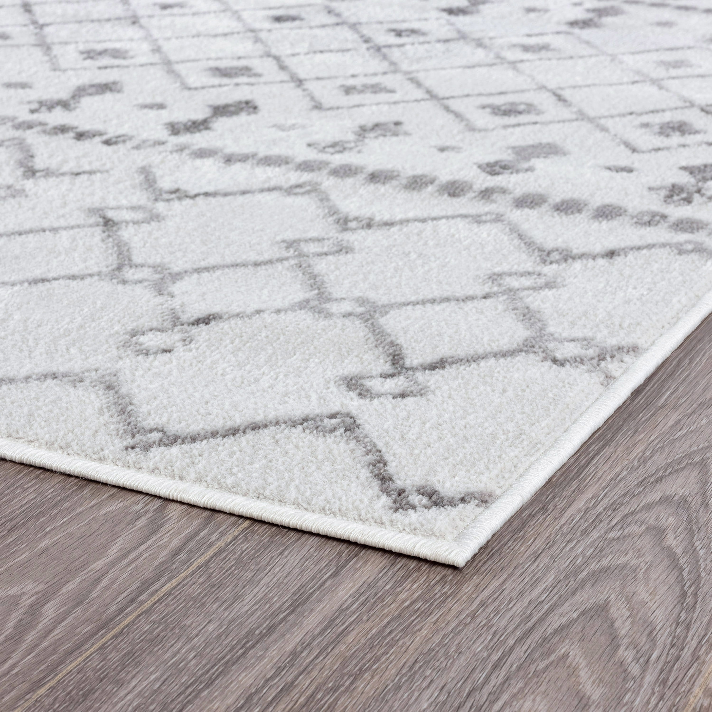 Contemporary 9x12 Area Rug (8'9'' x 12'2'') Geometric White Living Room Easy to Clean
