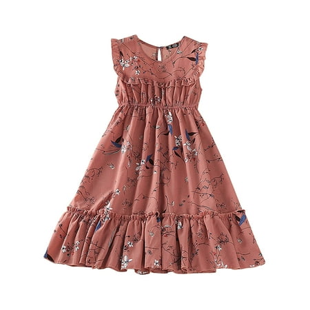 

Toddlers Girls Baby Casual Dress Summer O-Neck Sleeveless Flowy Printed Plain Sundress Child Sundress Streetwear Kids Dailywear Outwear