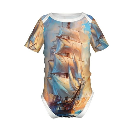 

Adobk Sailing Ship Ocean Sunset Print Baby Climbing Clothes Jumpsuit Rompers Classic Rompers Child Short sleeve Bodysuits-18 Months