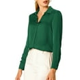 thumbnail image 3 of INSPIRE CHIC Women's Elegant Shirts V Neck Point Collar Long Sleeve Smooth Satin Blouse XL Green, 3 of 9