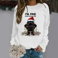 thumbnail image 2 of Wang6 Christmas Graphic Sweatshirts for Women Trendy Long Sleeve I Am Fine Cat Printed Hoodless Pullovers Causal Xmas White Loose Fit Crew Neck Tops White XL, 2 of 4