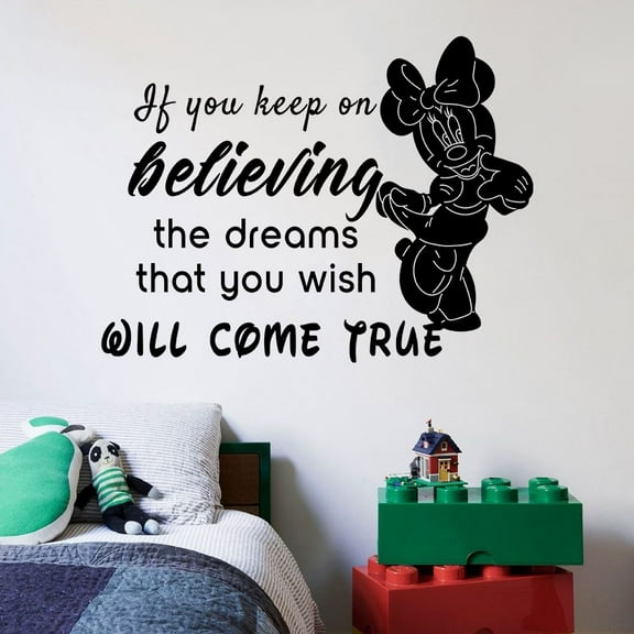 Keep On Believing Quote Minnie Mickey Disney Cartoon Quotes Wall Sticker Art Decal for Girls Boys Room Bedroom Nursery Kindergarten Fun Home Decor Stickers Wall Art Vinyl Decoration Size (18x20 inch)