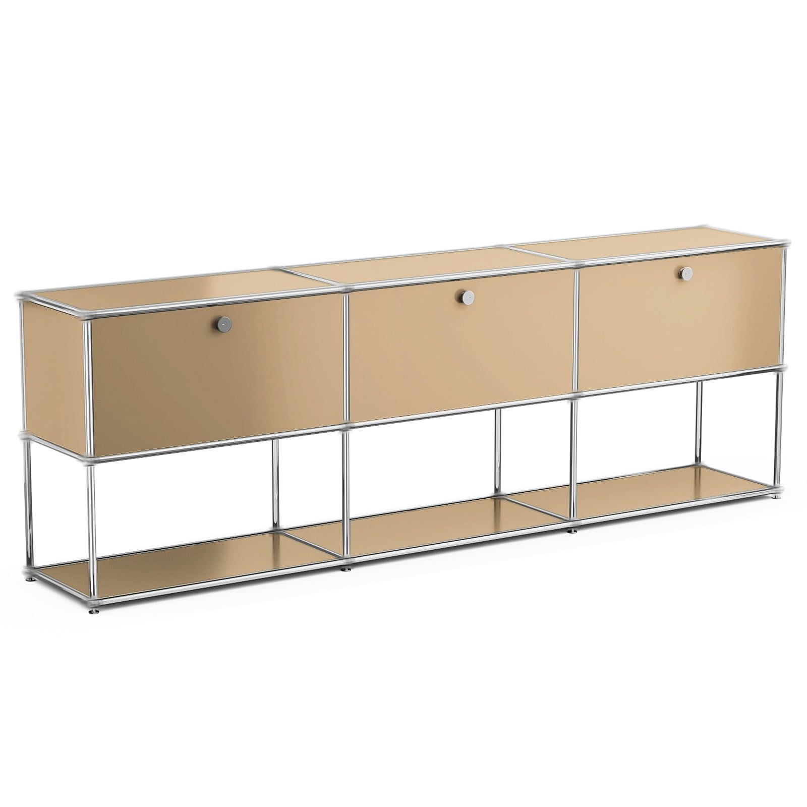 Freestanding Metal Storage Cabinet with 3 Doors and Shelves,Steel Locker Accent Cabinets for Living Room Bedroom,Brown