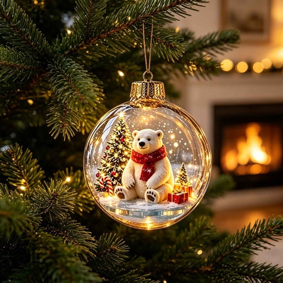 Lighted Christmas Ball Ornaments Clear Miniature Winter Scene Baubles with Glowing LED for Holiday Tree Decor