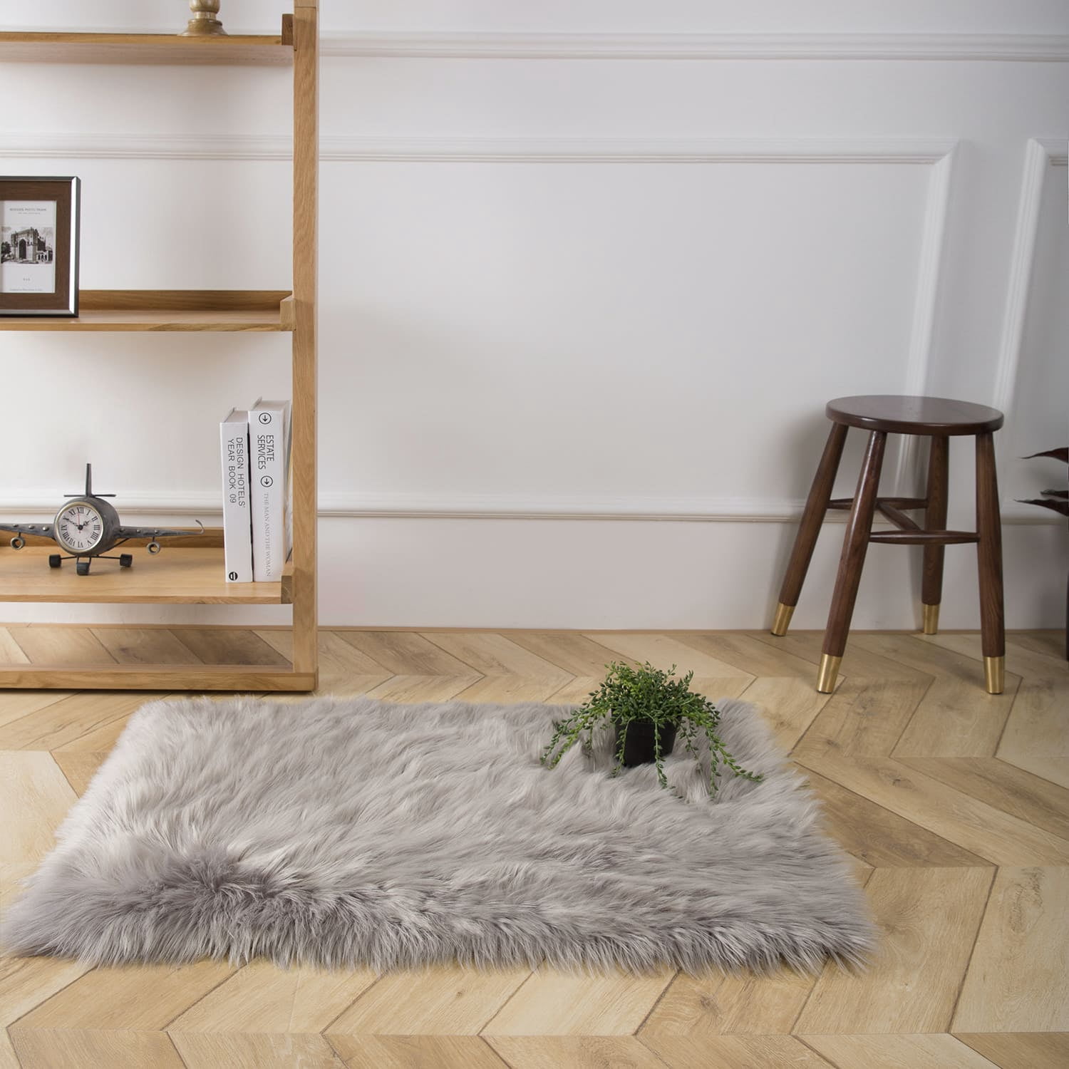 Deluxe Ultra Soft Faux Sheepskin Fur Series Fluffy Decorative Indoor Shag Area Rug, 2 x 3 Feet Rectangle, Grey, 1 Pack