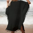 thumbnail image 4 of Cavosen Womens Beach Cover up Long Hollow Out Dress Bikinis Swimsuit Kaftan Tassel Hem Long Sleeve Crewneck Sheer Breathable Sunscreen Long Swimwear Kimono Solid Bathing Suit, 4 of 6