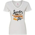 thumbnail image 3 of Inktastic Thanksgiving Sweeter Than Pumpkin Pie Women's V-Neck T-Shirt, 3 of 5