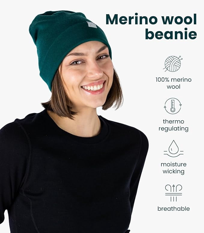 𝗦𝗢𝗙𝗧 Merino.tech Unisex Adult Merino Wool Beanie Hat - Cuff Beanie with Hiking Socks