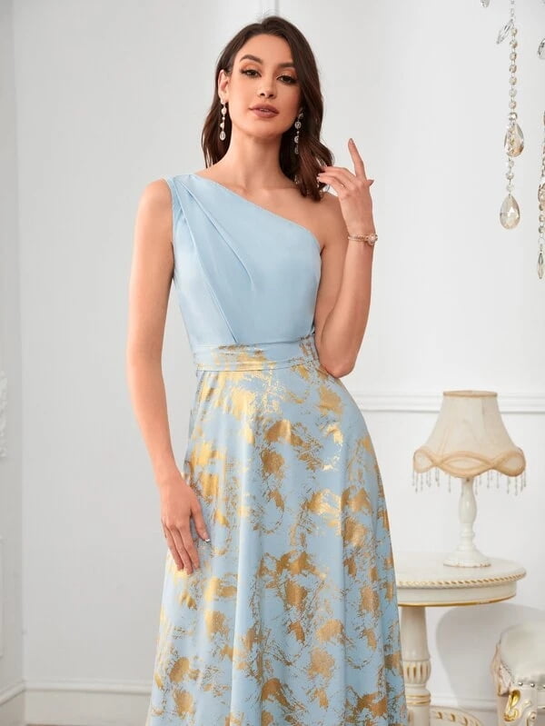 glamorous print sleeveless one shoulder maxi dress