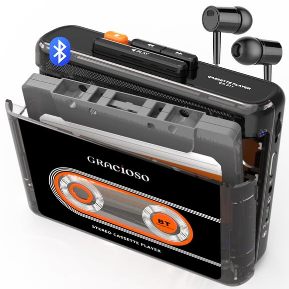 Reproductor de Cassettes Bluetooth con Batería Recargable de 1100mAh, Reproductor Compacto Vintage con Auriculares, Clip Trasero Portátil para Casa y Parque