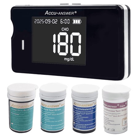 Vibeat Blood Glucose Test Kit - Home Use 4 In 1 Diabetes Testing Kit for Blood Glucose Monitoring (TC/BG/UA/UUA)