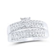 thumbnail image 2 of Solid 10K White Gold His and Hers Princess Cut Real Natural Diamond Trio Three Rings Set Square Matching Rings Wedding Band Set 3/4 Carat - ( .71 Cttw ) - Ladies Size 8.5 - Mens Size 8.5, 2 of 4