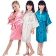 thumbnail image 2 of KYAIGUO Baby Kids Girls Silky Satin Robes Pajamas Youth Summer Solid Color Bathrobe Toddler Medium Length Night-Robe Loungewear,Sizes 2-14Y, 2 of 8