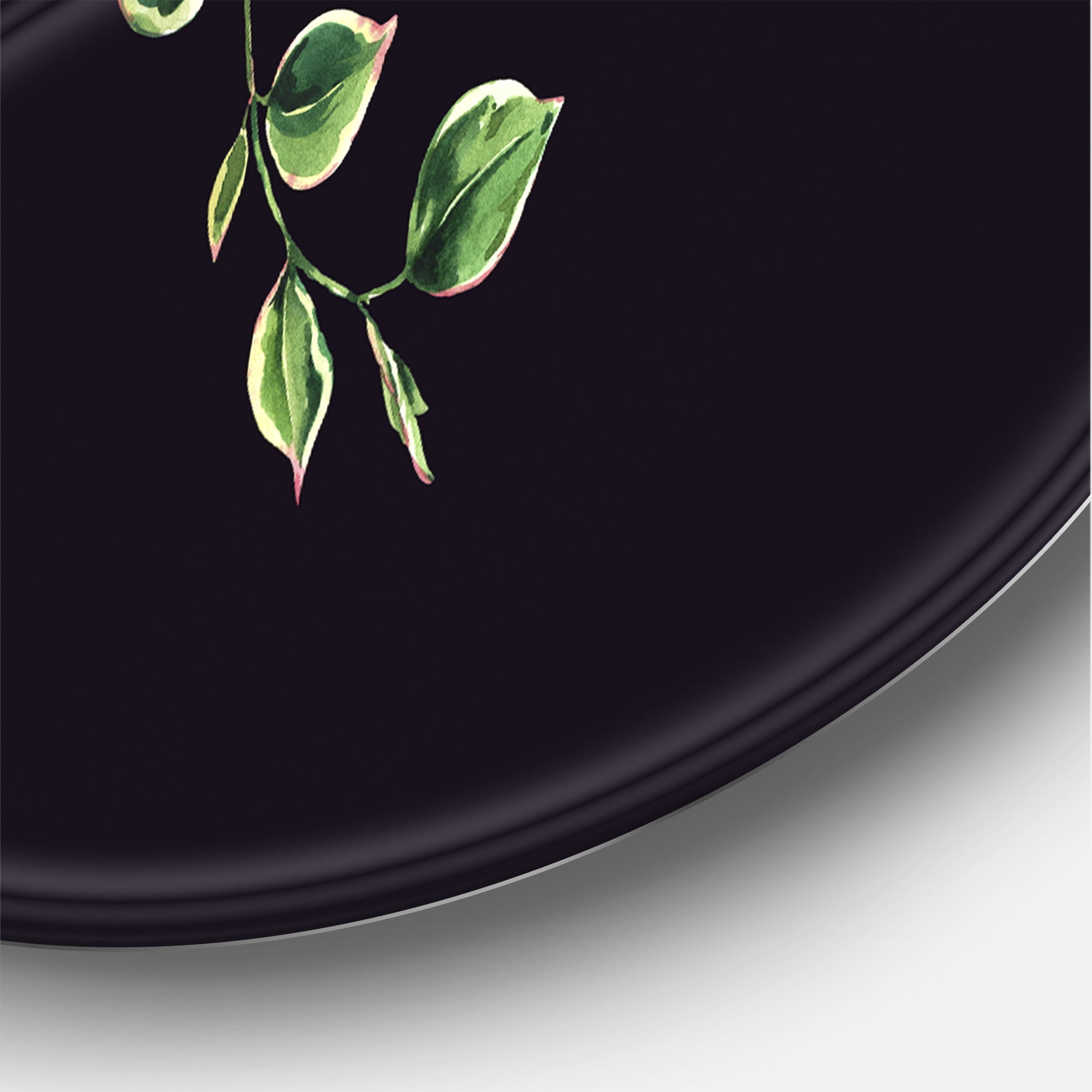 Designart 'Floral Tropical Leaves On Black Background' Farmhouse Circle Metal Wall Art 23x23 - Disc of 23