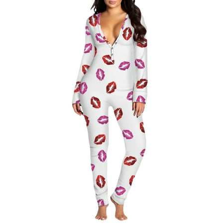 

Women s Romper Sexy Bodysuit Long Sleeve Pajamas Onesies V Neck Sleepwear Stretch Jumpsuit Plaid Print Overalls Button One Piece