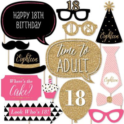 Chic 18th Birthday - Pink, Black and Gold - Birthday Party Photo Booth  Props Kit - 20 Count - Walmart.com