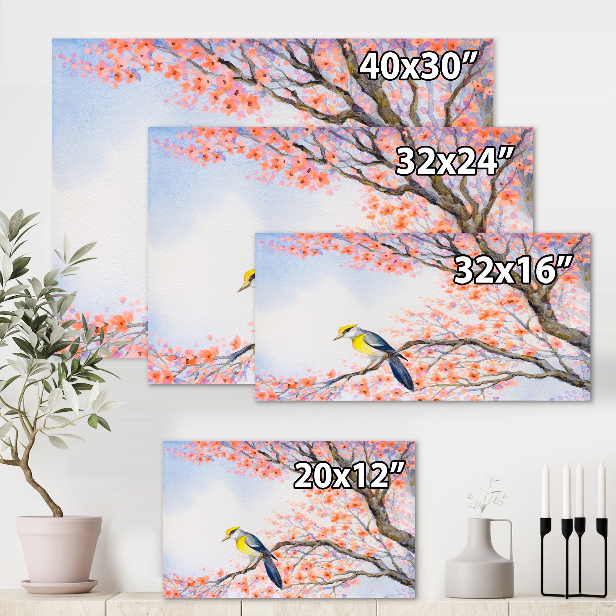 Designart ' Beautiful Blue Bird Sitting On Flowering Branch I ' Traditional Canvas Wall Art Print