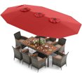 thumbnail image 2 of Costway Ensemble de Salle à Manger en Osier pour Patio de 10 Pcs avec Parasol de Patio Double Face 8 Fauteuils Rouges, 2 of 9