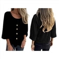 thumbnail image 2 of Blusas de para Mujer, Cuello en V, Mangas 3/4, Abotonadas, Sueltas, Informales, Lisas, Tipo Túnica. Negro 5XL, 2 of 6