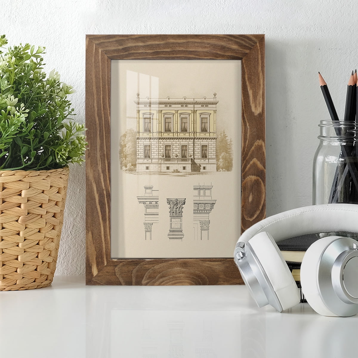 Estate & Plan IV -Framed Print w/glass-Walnut