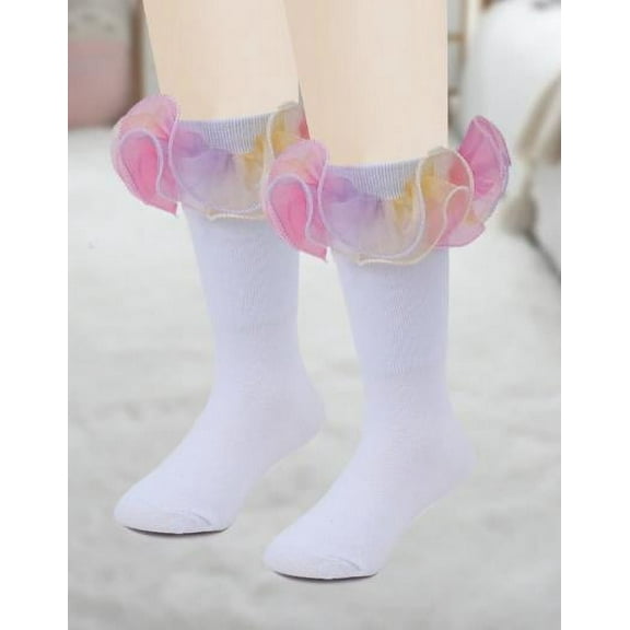 ELAYARD Multi Cotton Princess Socks Lace Trim Breathable Fabric 2Pairs