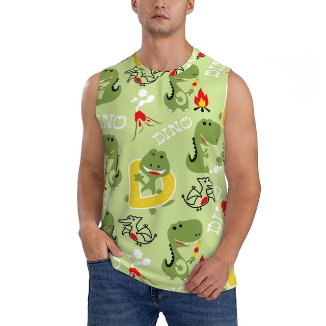 Balery Cute Dinosaurs Cartoon Camisetas sin mangas para hombre, absorbe la humedad y protege contra el mal olor.-Medium