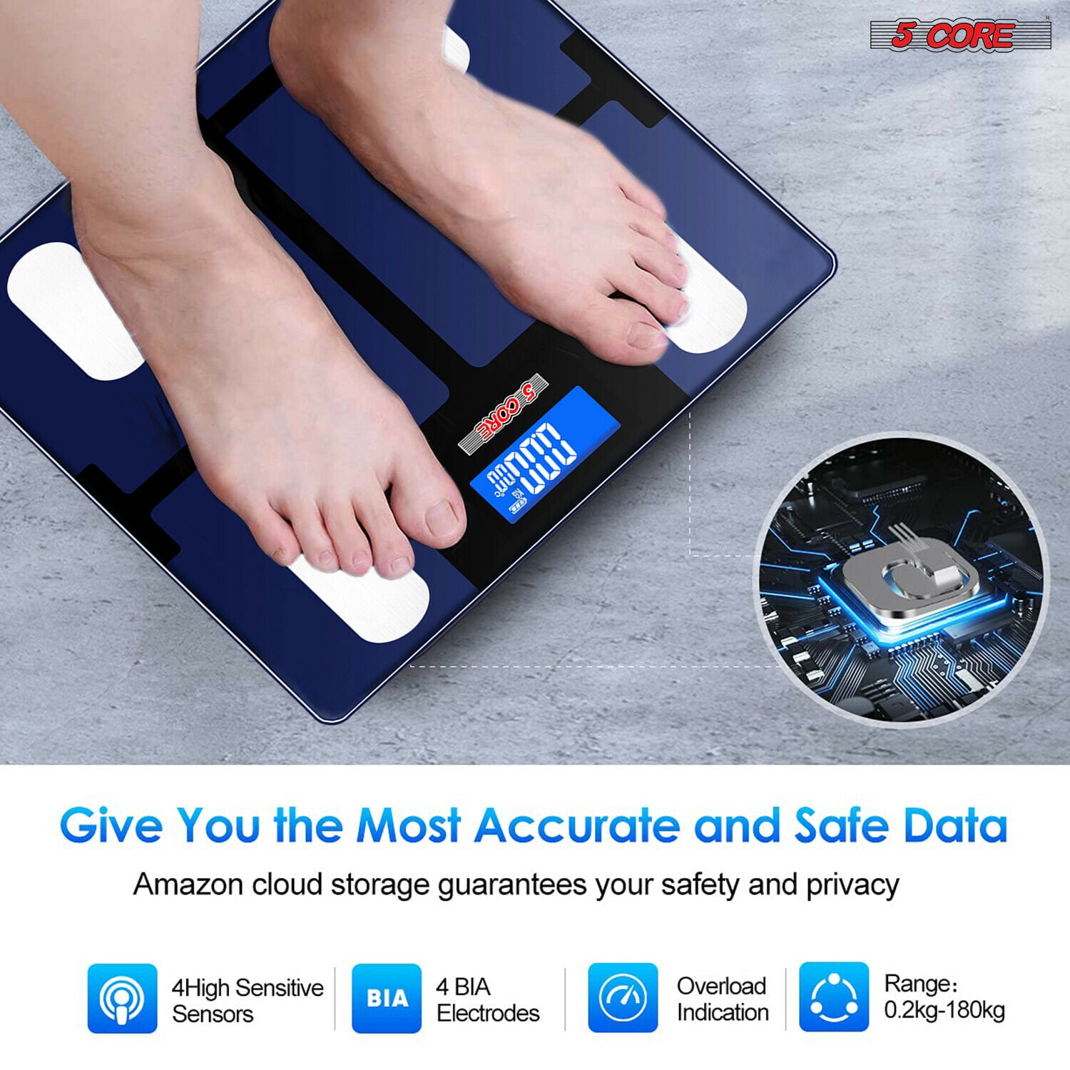 Smart Weigh SW-SMS500-SIL Digital Memory Bathroom Scale, Silver 