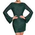 thumbnail image 3 of Laqbezok Women's Sexy Backless Glitter Mini Dress, Long Bell Sleeve Shimmering Bodycon Gown for Party Cocktail Evening Night Club, 3 of 5