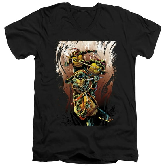 TMNT Teenage Mutant Ninja Turtles Earthy Rainbow Warriors Unisex Adult V-Neck T Shirt