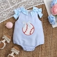thumbnail image 2 of Huowey Girls Baby Summer Cute Romper One Piece Sleeveless Classic Plaid Baseball Embroidery Crewneck Lovely Bows Bodysuits Breathable Cozy Fashionable Jumpsuit Clothes,Blue,0-3 Months, 2 of 6
