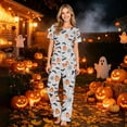 thumbnail image 6 of Kintue Halloween Pajama Set Ghost and Pumpkin Printed Gray, Crew Neck Top with Straight Leg Pants for Couples, 6 of 7