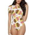 thumbnail image 2 of Uemuo Cute Ice Cream Pattern Women's One Piece Short Sleeve Swimsuit Rash Guard Surfing Modest Quick-drying Swimsuit Beach Essentials-, 2 of 9