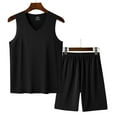 thumbnail image 2 of Wyobmus Men's 2 Pieces Ice Silk Set Solid Color Quick Dry Elastic Waist Shorts Sleeveless Tank Top Outfit Tracksuit L-4Xl Black, 2 of 4