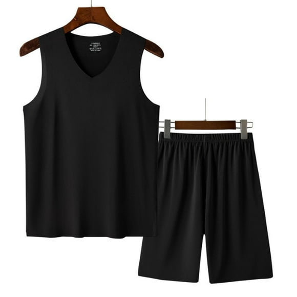 Styesk Mens Outfits 2 Piece Men's Fashion Casual Solid Color V-Neck High Elasticity Sports Camisole Sets