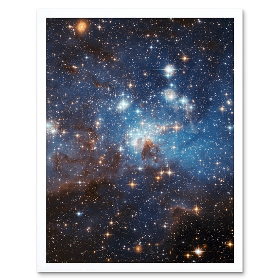 Hubble Space Telescope Image Star Forming Region LH 95 In The Large Magellanic Cloud Blue Haze LMC Galaxy Stellar Nursery Gas And Dust Lanes Art Print Framed Poster Wall Decor 12x16 inch