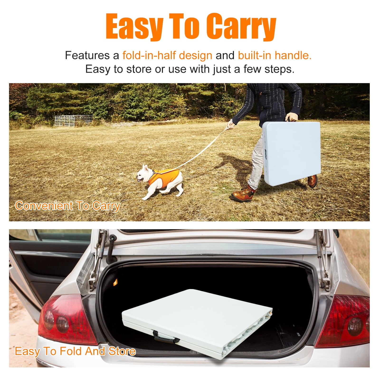 4ft White Portable Folding Table, Indoor Outdoor Waterproof HDPE Foldable Table, Triangular Reinforced 25mm Powder Coated Steel Frame, 135KG Max Load for Camping BBQ Party Exhibition