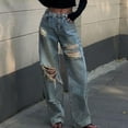 thumbnail image 2 of Low Rise Jeans for Women Ripped Distressed Denim Pants Wide Leg Loose Fit Boyfriend Jeans Vintage Y2K Streetwear, 2 of 5